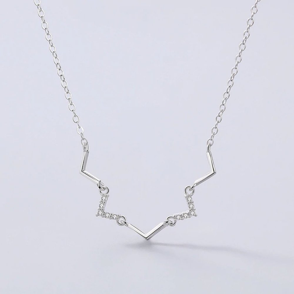 NEW 925 Sterling Silver Diamond Wave Necklace - Picture 11 of 12